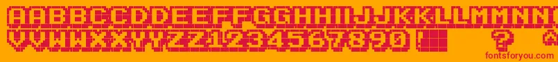 KarmaticArcade-Schriftart – Rote Schriften auf orangefarbenem Hintergrund
