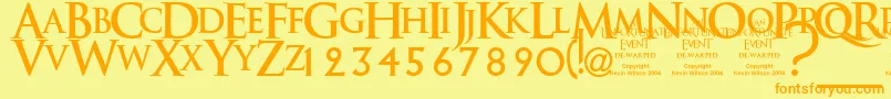 フォントAnunedw – オレンジの文字が黄色の背景にあります。