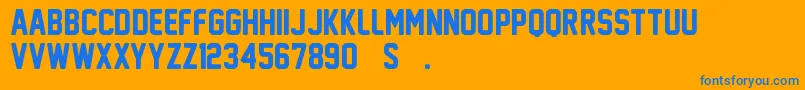 NewAthleticM54-Schriftart – Blaue Schriften auf orangefarbenem Hintergrund