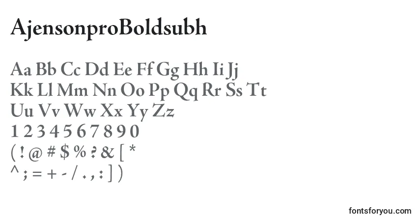 A fonte AjensonproBoldsubh – alfabeto, números, caracteres especiais