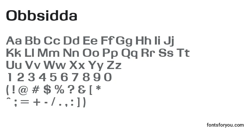 Schriftart Obbsidda – Alphabet, Zahlen, spezielle Symbole