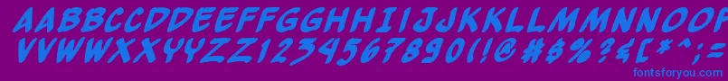 Yewbbi-Schriftart – Blaue Schriften auf violettem Hintergrund