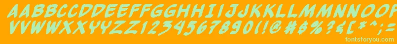 Fonte Yewbbi – fontes verdes em um fundo laranja