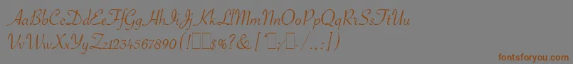 フォントSavoyeLetPlain.1.0 – 茶色の文字が灰色の背景にあります。
