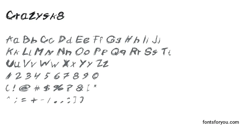 A fonte Crazysk8 – alfabeto, números, caracteres especiais