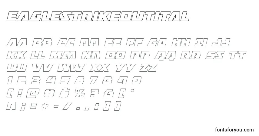 Schriftart Eaglestrikeoutital – Alphabet, Zahlen, spezielle Symbole
