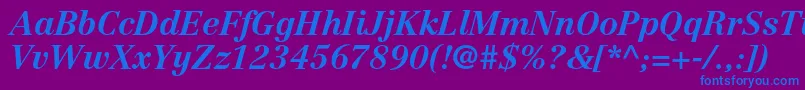 CentennialltstdBolditalic-fontti – siniset fontit violetilla taustalla