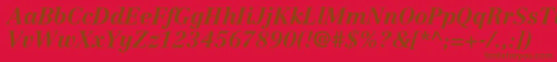 CentennialltstdBolditalic-Schriftart – Braune Schriften auf rotem Hintergrund