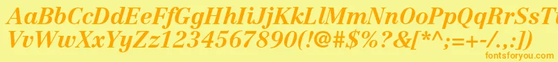 CentennialltstdBolditalic-Schriftart – Orangefarbene Schriften auf gelbem Hintergrund
