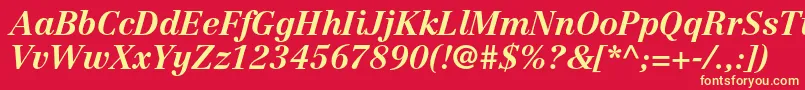 CentennialltstdBolditalic-fontti – keltaiset fontit punaisella taustalla