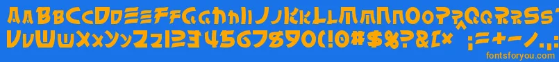 フォントChinyen – オレンジ色の文字が青い背景にあります。