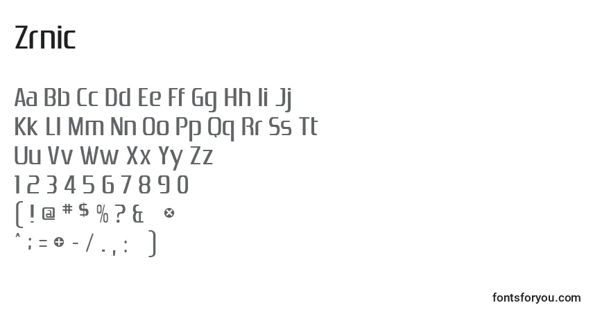 Schriftart Zrnic – Alphabet, Zahlen, spezielle Symbole