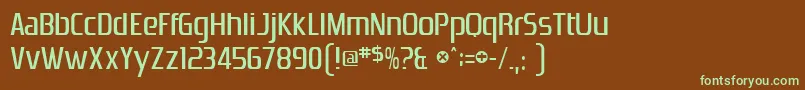 フォントZrnic – 緑色の文字が茶色の背景にあります。