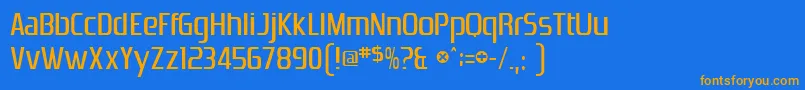 フォントZrnic – オレンジ色の文字が青い背景にあります。