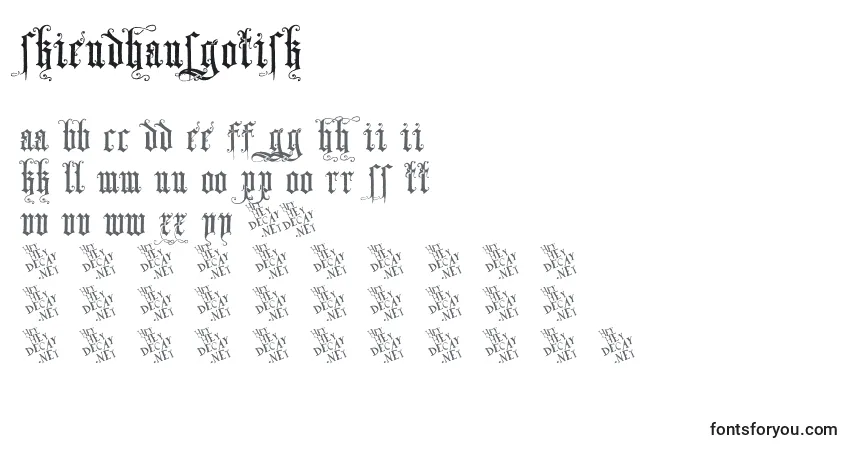 A fonte SkjendHansGotisk – alfabeto, números, caracteres especiais