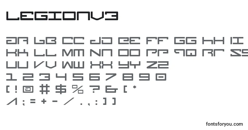 A fonte Legionv3 – alfabeto, números, caracteres especiais