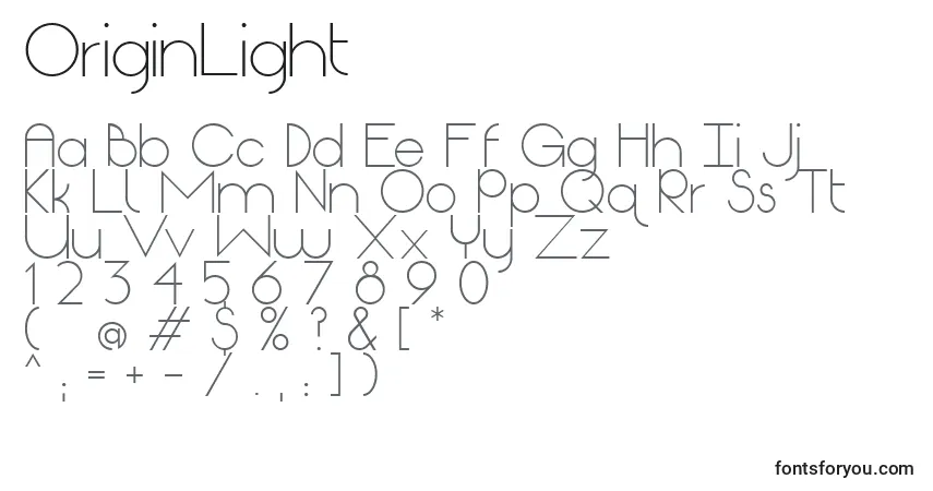 A fonte OriginLight – alfabeto, números, caracteres especiais