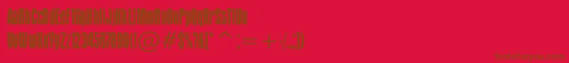AuroraCondensedBt-Schriftart – Braune Schriften auf rotem Hintergrund