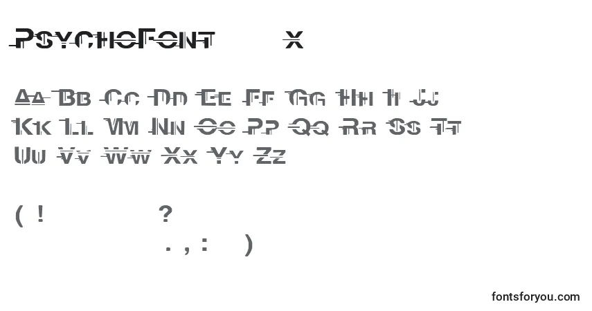 PsychoFont2005x-fontti – aakkoset, numerot, erikoismerkit