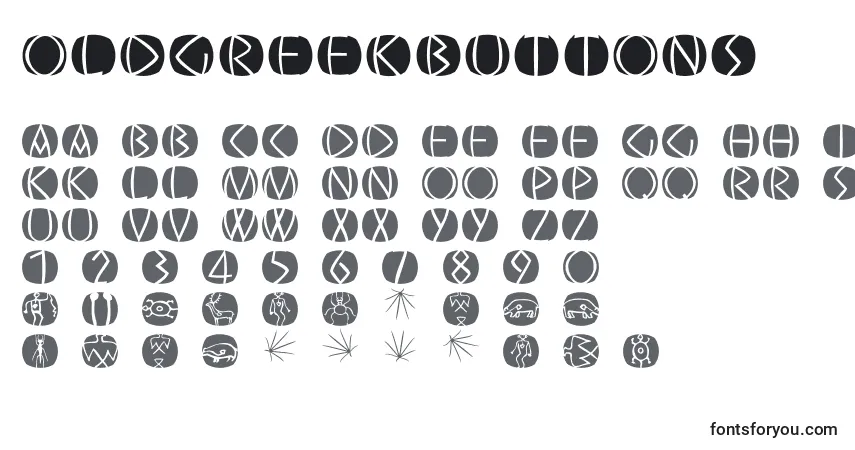 Czcionka Oldgreekbuttons – alfabet, cyfry, specjalne znaki