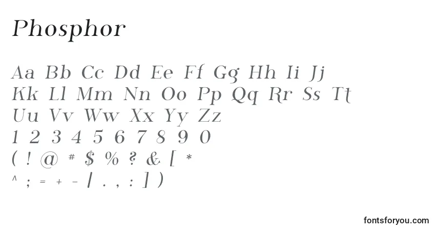 A fonte Phosphor – alfabeto, números, caracteres especiais