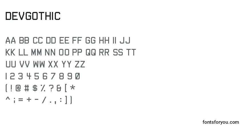 A fonte Devgothic – alfabeto, números, caracteres especiais