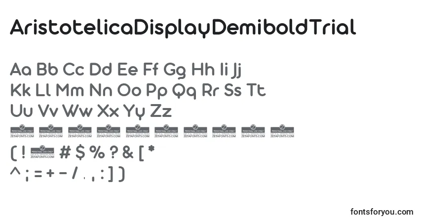 AristotelicaDisplayDemiboldTrial-fontti – aakkoset, numerot, erikoismerkit