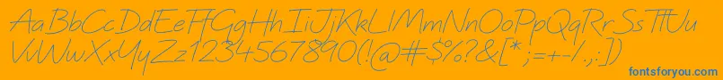 Quinzey-Schriftart – Blaue Schriften auf orangefarbenem Hintergrund