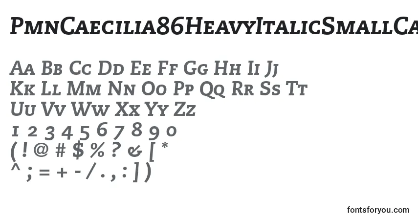 Шрифт PmnCaecilia86HeavyItalicSmallCapsOldstyleFigures – алфавит, цифры, специальные символы