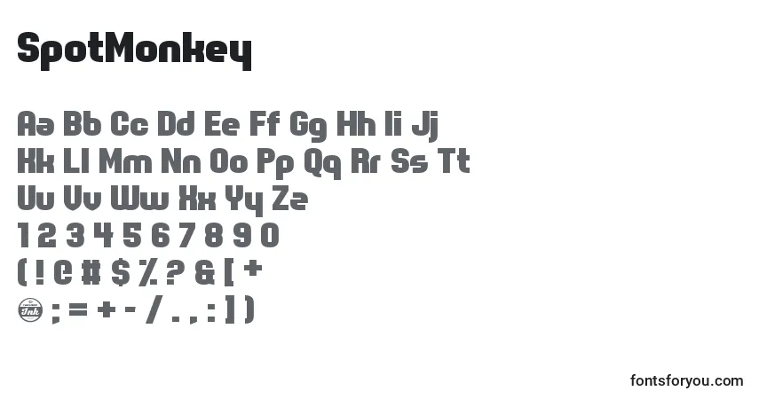 SpotMonkey Font – alphabet, numbers, special characters