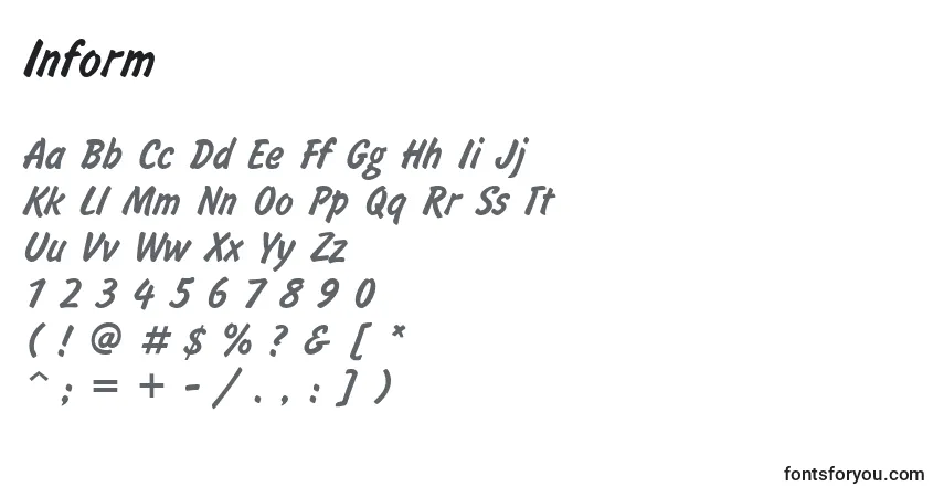 Czcionka Inform – alfabet, cyfry, specjalne znaki
