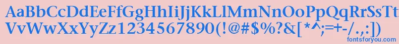PrudentialBold-Schriftart – Blaue Schriften auf rosa Hintergrund