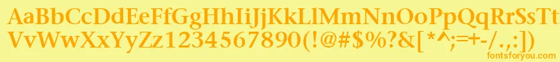 PrudentialBold-fontti – oranssit fontit keltaisella taustalla