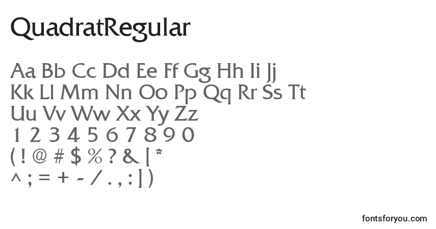 Schriftart QuadratRegular – Alphabet, Zahlen, spezielle Symbole