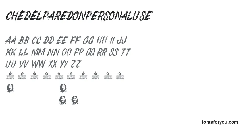 Fuente ChedelparedonPersonalUse - alfabeto, números, caracteres especiales