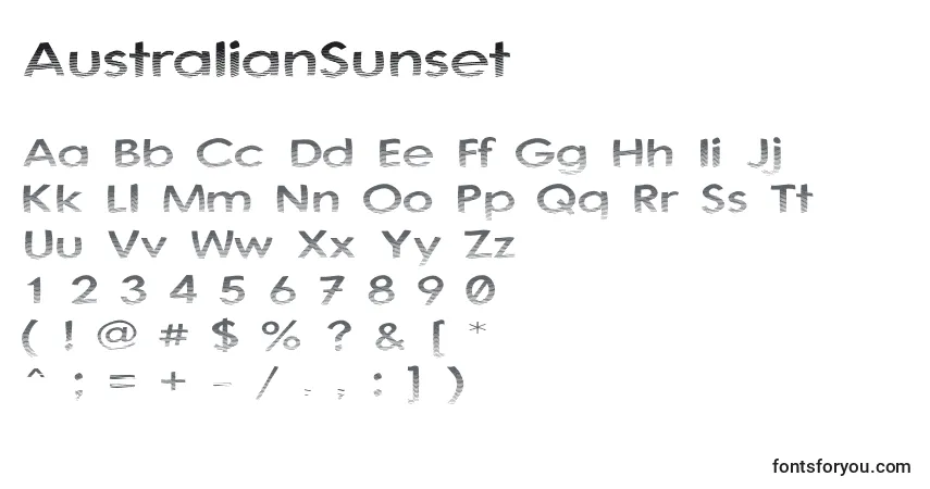 Czcionka AustralianSunset – alfabet, cyfry, specjalne znaki