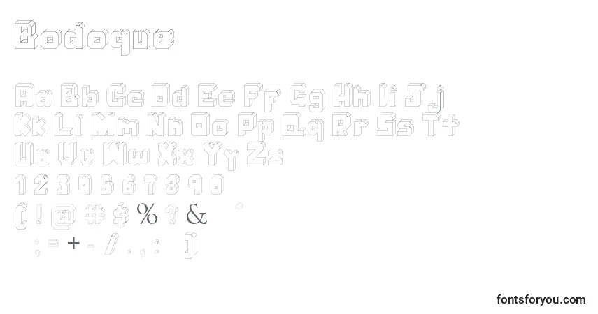 Bodoqueフォント–アルファベット、数字、特殊文字