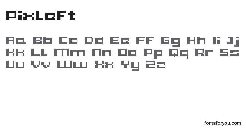 A fonte Pixleft5 – alfabeto, números, caracteres especiais