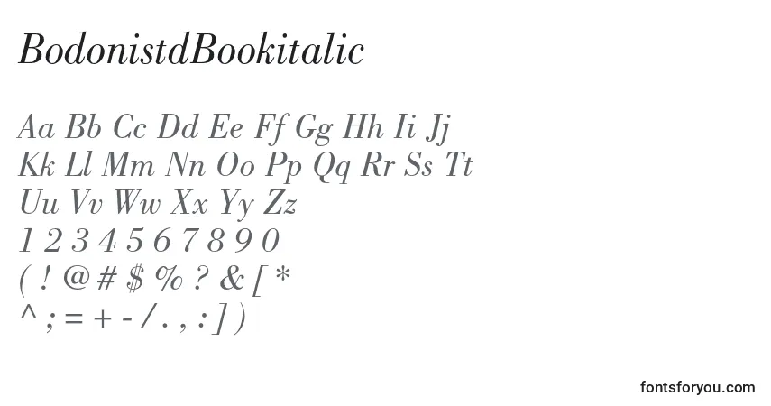 A fonte BodonistdBookitalic – alfabeto, números, caracteres especiais
