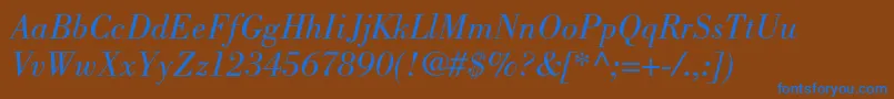 Fonte BodonistdBookitalic – fontes azuis em um fundo marrom