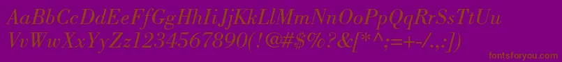 BodonistdBookitalic-fontti – ruskeat fontit violetilla taustalla