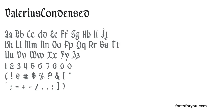 A fonte ValeriusCondensed – alfabeto, números, caracteres especiais