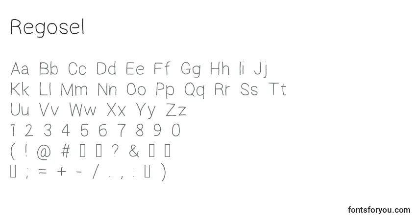 Schriftart Regosel – Alphabet, Zahlen, spezielle Symbole