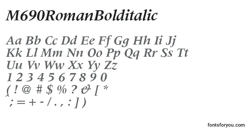 Шрифт M690RomanBolditalic – алфавит, цифры, специальные символы