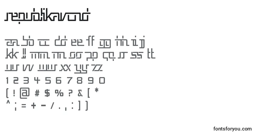 A fonte RepublikaVCnd – alfabeto, números, caracteres especiais