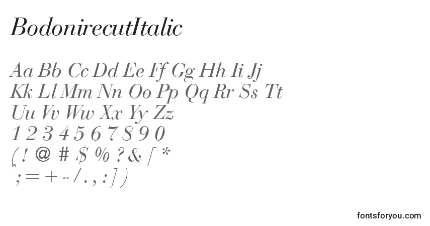 Шрифт BodonirecutItalic – алфавит, цифры, специальные символы