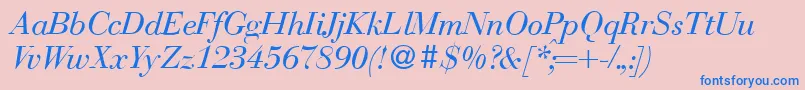 フォントBodonirecutItalic – ピンクの背景に青い文字