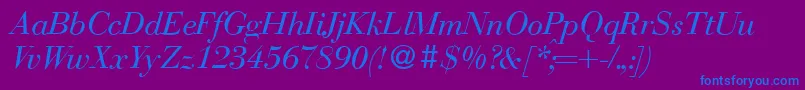 BodonirecutItalic-Schriftart – Blaue Schriften auf violettem Hintergrund