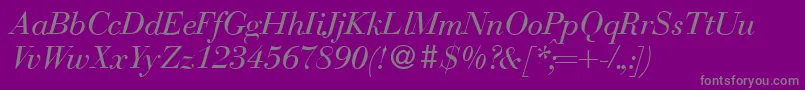 フォントBodonirecutItalic – 紫の背景に灰色の文字