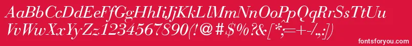 フォントBodonirecutItalic – 赤い背景に白い文字